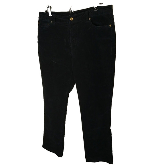 Garnet Hill Woman 8P Pants Black Velvet Chino 5 Pocket Straight - Picture 1 of 12